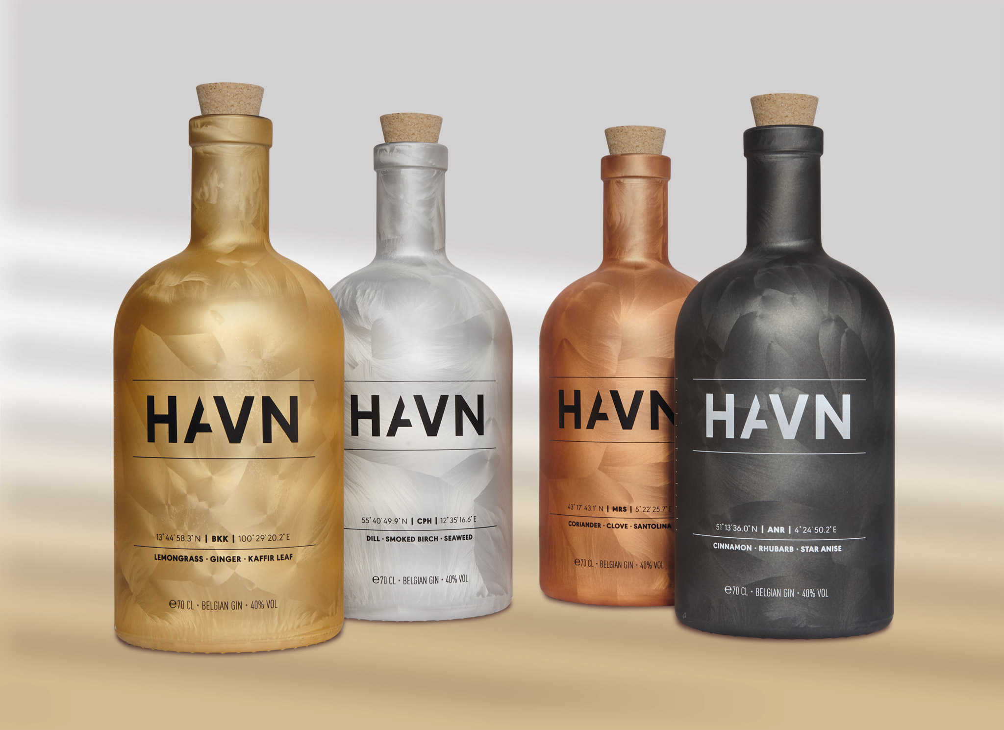 HAVN Gin logo ontwerp, branding en ontwerp fles