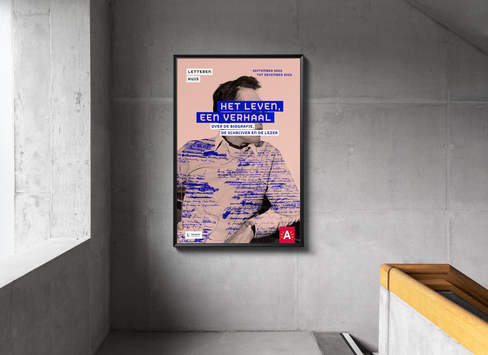 Campagne voor het biografiejaar in het Letterenhuis, Antwerpen. Het leven, een verhaal. Over de biografie, de schrijver en de lezer.