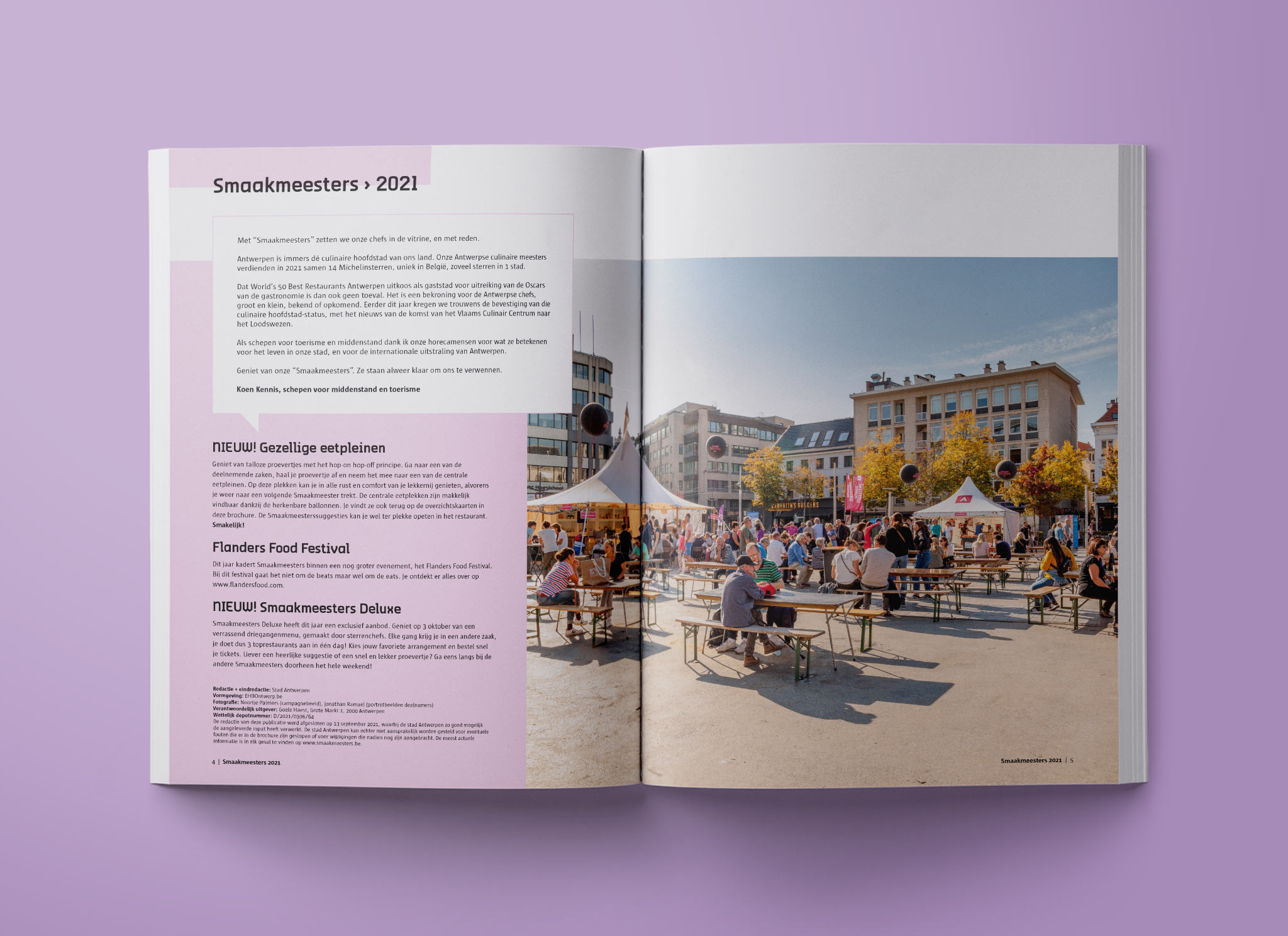 Vormgeving en opmaak van het magazine voor het Antwerpse culinaire festival Smaakmeesters.