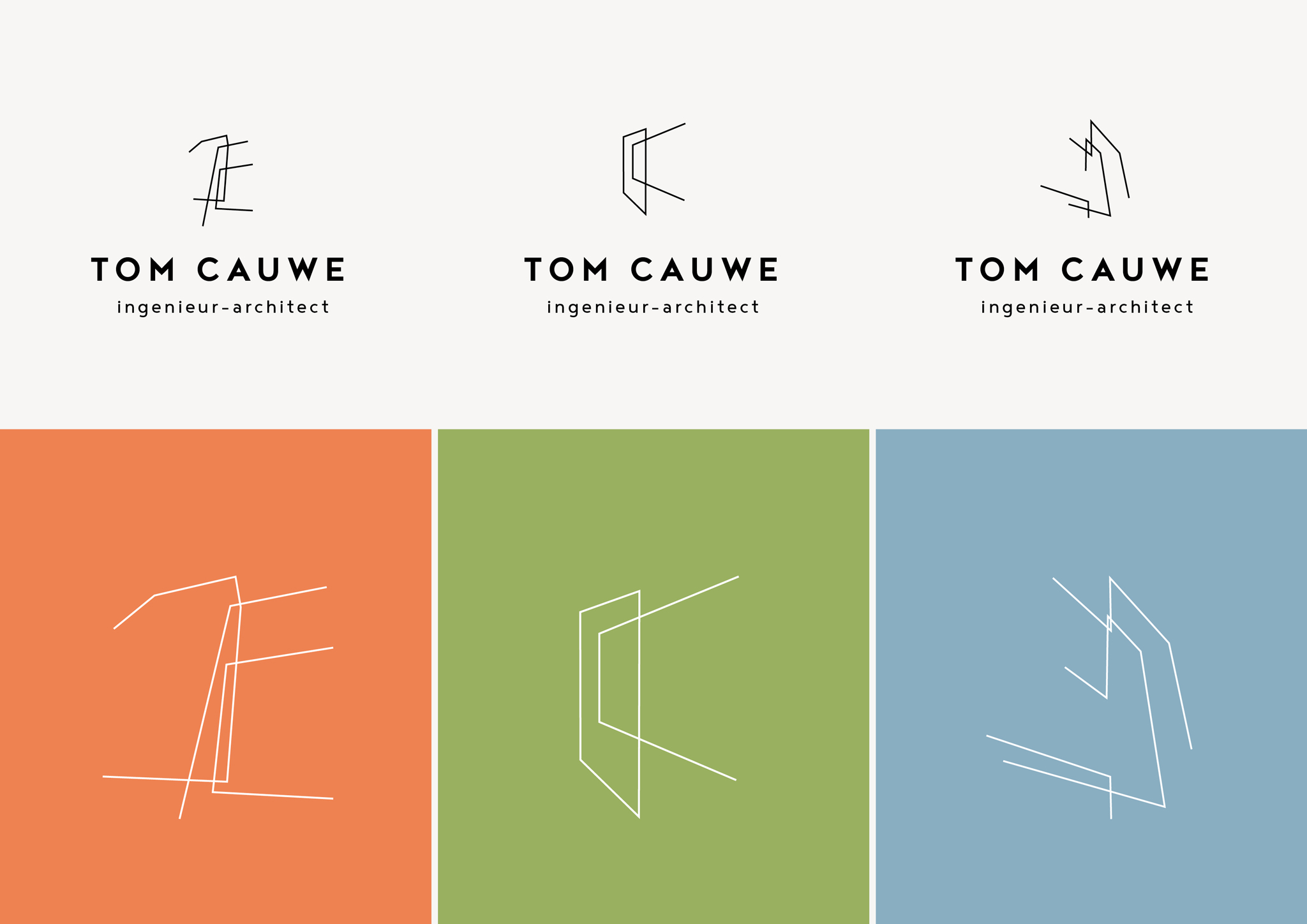 Branding en logo ontwerp voor ingenieur-architect Tom Cauwe. Creatief-realistische architectuur.